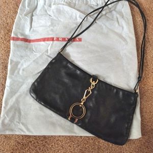 Prada Blk Leather Pochet style shoulder bag